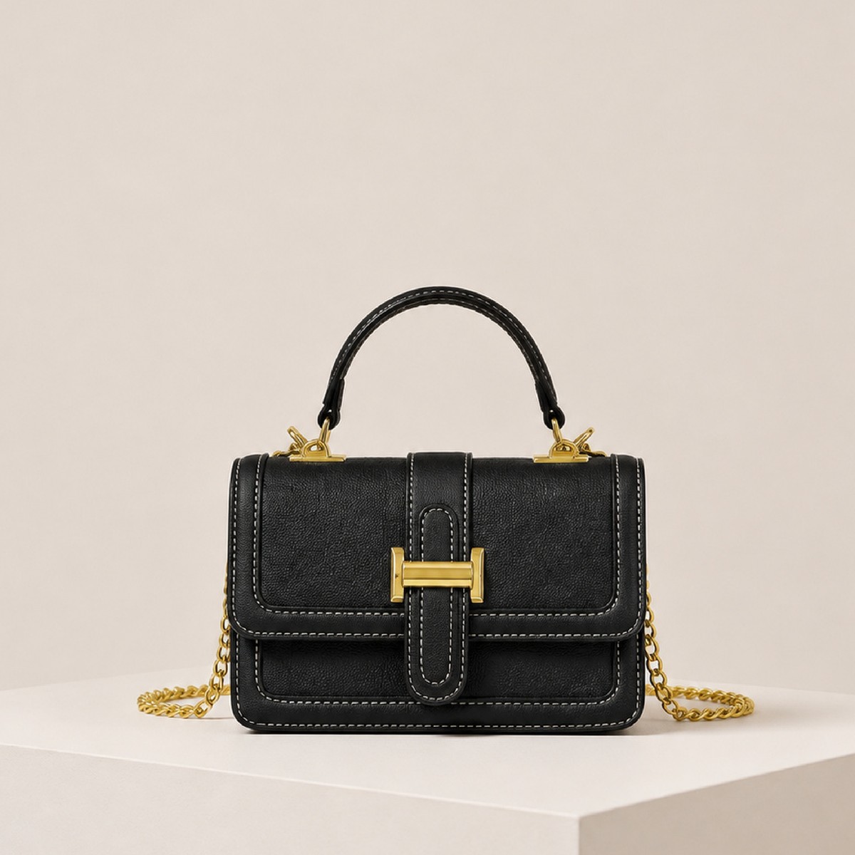 Gold-Lock Mini Satchel – Black