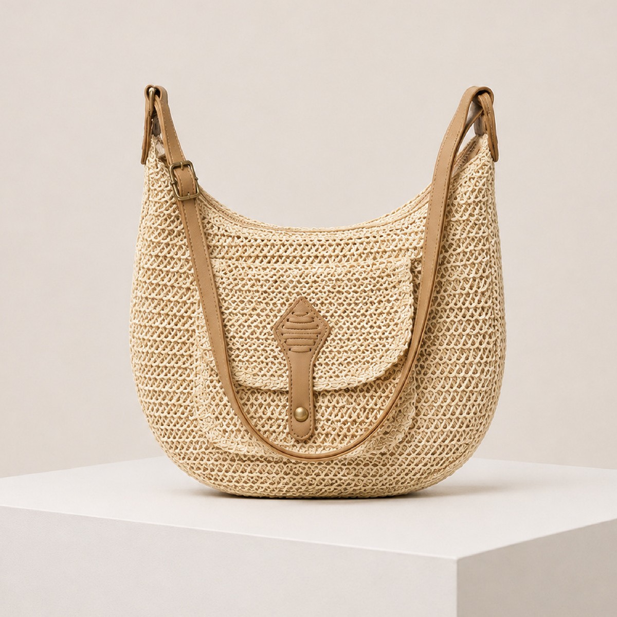 Woven Crescent Hobo – Natural